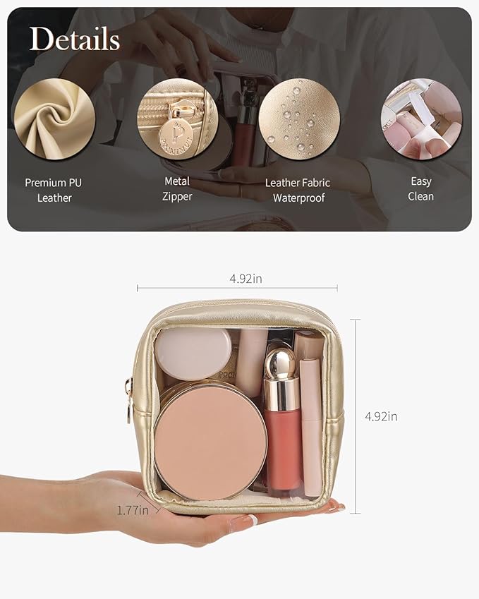 Pocmimut Makeup Bag,Mini Makeup Bag Cute Pouch Purse Organizer Travel Essentials,Clear Makeup Pouch for Car Accessories for Women,Gold