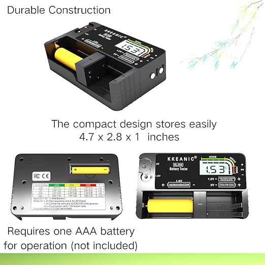 Battery Tester with Battery Organizer Storage Case,Professional Digital Battery Checker with LCD Display for Household AA, AAA, 4A,C, D, 9V, Button Cells. Compact Design & Clear Power Level Indicator