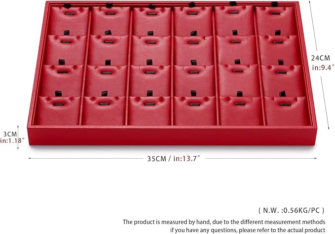 Red Leather Jewelry Tray Necklace Display Tray Jewelry Drawer Organizer Necklace Bracelet Holder Organizer Tray Stackable Jewelry Trays for Necklace Bracelet Pendant (Red