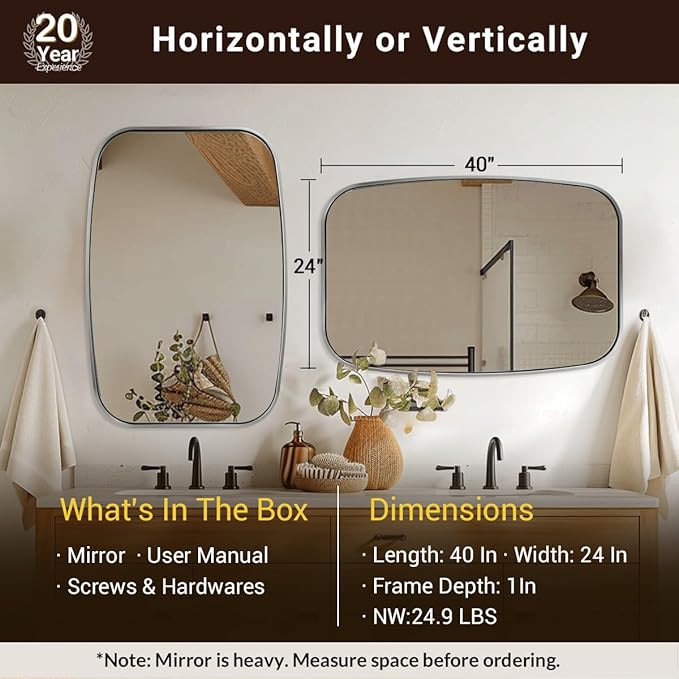 ANDY STAR Brushed Nickel Oval Bathroom Mirror for Over Sink, 24x40 Inch Bathroom Vanity Mirror with Unique Oblong Tube Metal Frame-Modern Clean Design with Anti-Rust Stainless Steel Frame