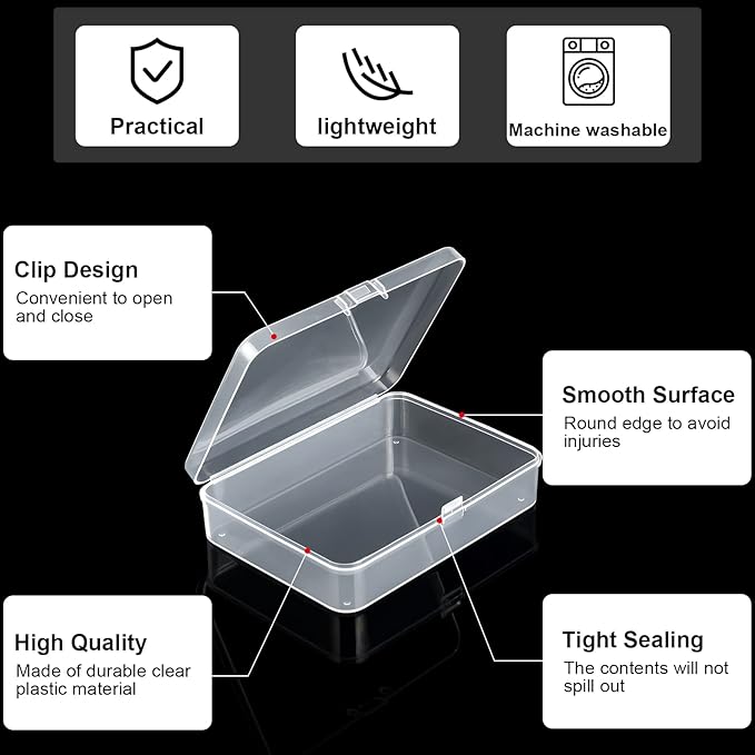 SATINIOR 100 Pcs Clear Plastic Beads Storage Containers Box Small Clear Boxes with Hinged Lid Plastic Case Mini Square Arts Crafts Storage Organizers for Small Items(4.45 x 3.3 x 1.14 Inch)