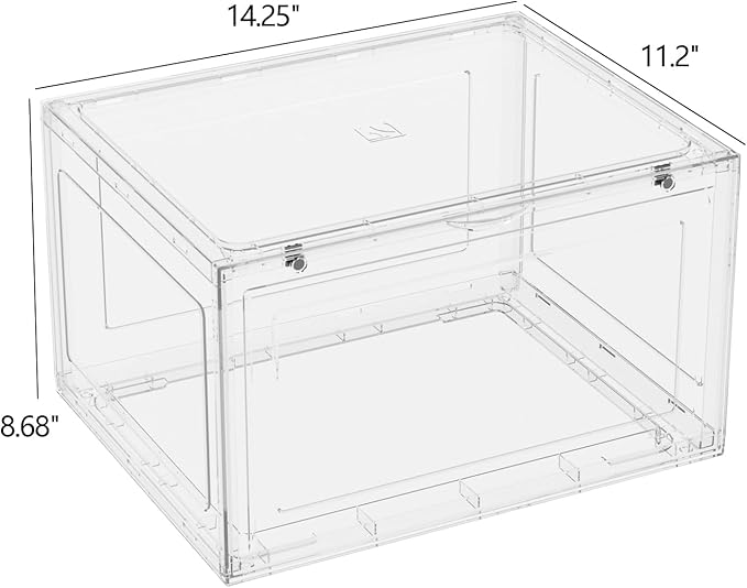 12 Packs Large Plastic Clear Shoe Boxes with Magnetic Door, Acrylic Display Case, Stackable Shoe Storage Organizer Container for Boot Sneaker