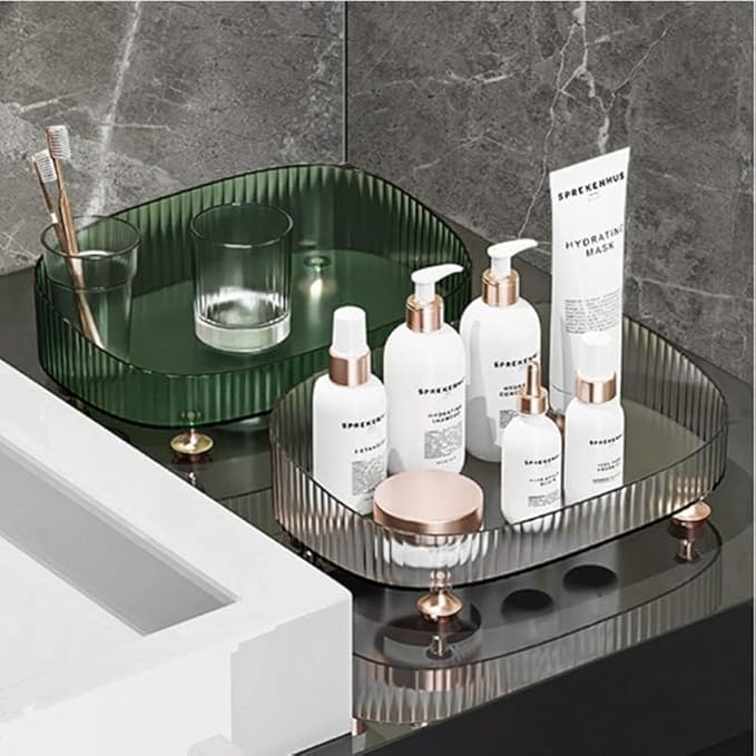 Makeup Perfume Organizer, Vanity Tray, Cosmetic Skincare Tray, Countertop Organizer for Bathroom, Clear