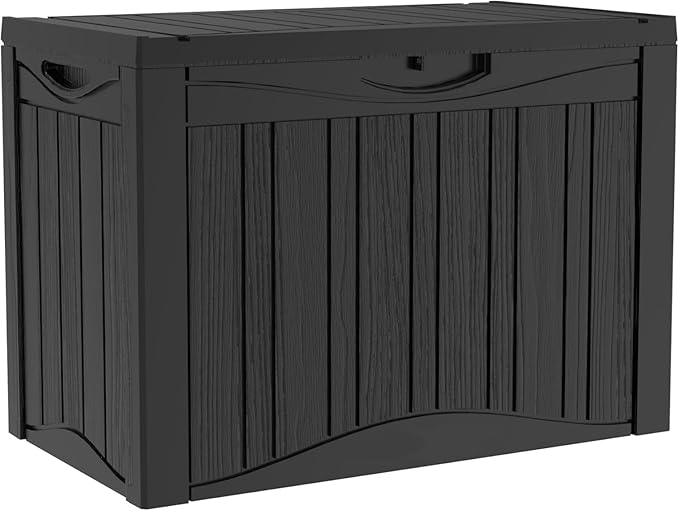 52 Gallon Resin Deck Box Waterproof Outdoor Storage Box for Patio Furniture Pool Accessories Indoor Storage for Cushion Garden Tools, Black