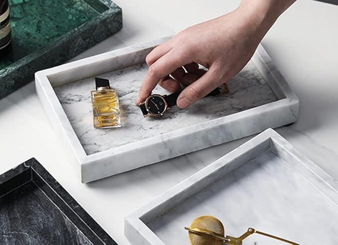 10" x 6" Moreast Real Natural Marble Vanity Tray, Genuine Marble Storage Tray for Home Decor, Large Stone Tray for Bathroom/Kitchen/Vanity/Dresser, Non-Resin/Non-Ceramic, 10 x 6 inch