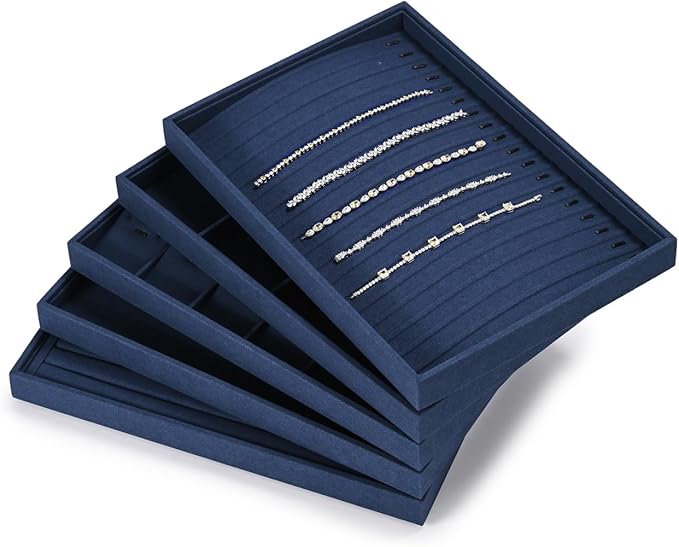 7 Slots Microfiber Jewelry Tray, Ring Display Earring Display Tray, Ring Earrings Studs Tray Showcase Display Jewelry Organizer (Blue)