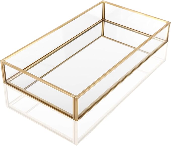 HighFree Rectangle Gold Mirror Tray, Decorative Glass Mirrored Vanity Tray for Perfume, Cosmetics, Makeup, Trinket, Jewelry (10.2X 5.5x1.6)