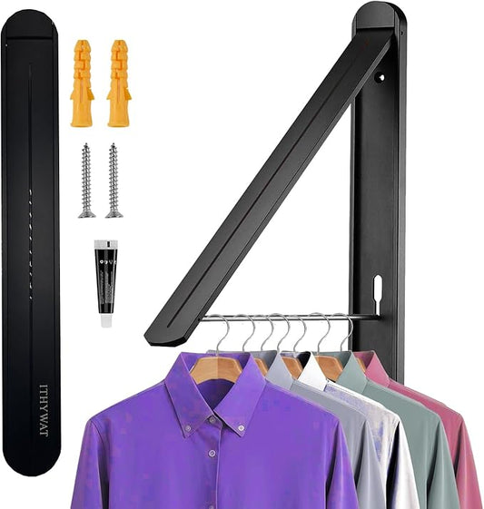 Retractable Clothes Rack -Stealth Hangers, Wall Mounted Folding Clothes Hanger Drying Rack for Laundry Room Aluminum, Wall Decoration Hangers (Black)