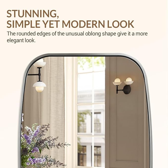ANDY STAR Brushed Nickel Oval Bathroom Mirror for Over Sink, 28x36 Inch Bathroom Vanity Mirror with Unique Oblong Tube Metal Frame-Modern Clean Design with Anti-Rust Stainless Steel Frame