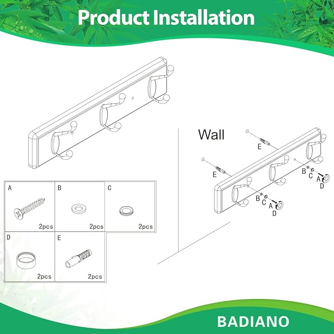 Wooden Coat Rack, Wall-Mounted Organizer for Closet, Entryway, Hallway, Foyer, Bedroom, Heavy Duty Double Hooks for Hanging Towels, Bags, Hats, Jackets, Key (Black, 3 Hooks)