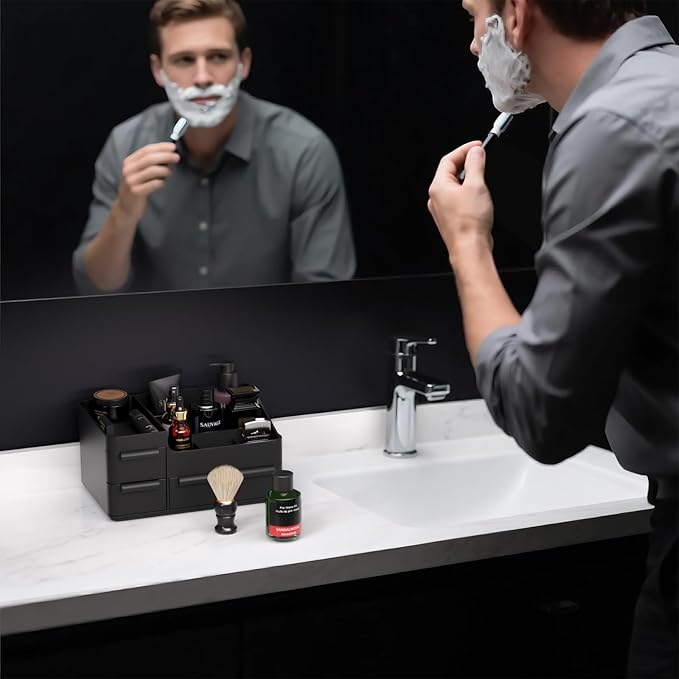 Cologne Organizer For Men: Mens Bathroom Organizer - Bathroom Organizer Countertop With Drawers, For Razor, Shaving Lotion, Skincare, Deodorant, Perfume, Gifts For Men, Valentines Day Gifts