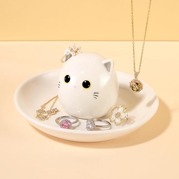 Cat Mom Gifts for Women, Kitty Cat Ring Holder for Jewelry, Jewelry Tray Dish Rings Bracelets Earrings Trinket Tray, Mother's Day Birthday Wedding Christmas Gifts