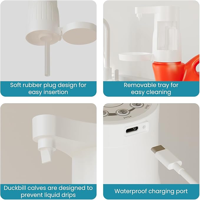 Electric Laundry Detergent Dispenser with Graduated Cup, Smart Laundry Soap Pump for Liquid Detergent Containers, No-Spill Design, Reducing Women's Work for Laundry Room Organization