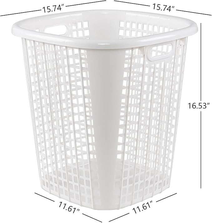 50L Tall Plastic Laundry Hampers with Cut Out Handles, Plastic Laundry Baskets, White, 6 Packs