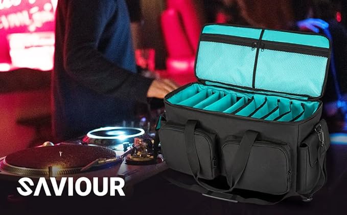 SAVIOUR DJ Cable File Bag, Detachable Padded Bottom and Adjustable Dividers, Stores Music, Audio, and Visual Cabling, Portable Travel Storage and Studio Organization (Blue)