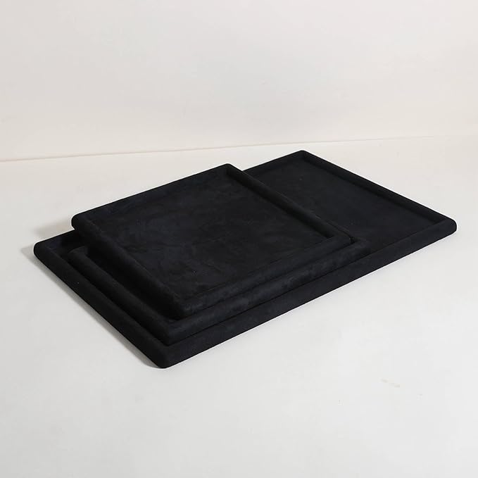 Rectangle Jewelry storage organizer plate, Velvet Jewerly display tray, Empty showcase tray for Necklace Bracelet Ring Earring【Black-Medium, 11.8 x 8.7 in 】