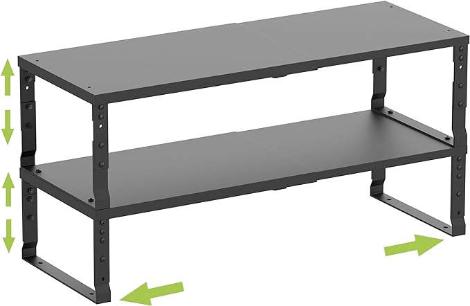 Expandable Cabinet Shelf Organizer Storage Spice Rack Shelves for Kitchen Stackable Adjustable Pantry Cupboard Bathroom Countertop Desktop(2Packs/Black/Large)