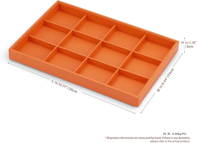 12 Grids Leather Bracelets Tray Stackable Jewelry Organizer Trays for Drawer Bracelet Bangle Holde Earrings Watches Storage (Orange)
