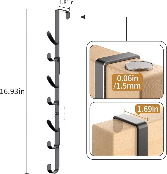 Over The Door Hooks, Metal Door Hooks for Hanging,Door Purse Organizer for Door Coat Hanger, Back of Shower for Hanging Towel Rack Clothes, Hat, Bathroom Bathroom Dorm Bedroom Closet (Black-2Packs)