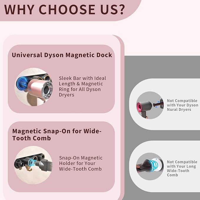 Dyson Hair Dryer Holder Wall Mount, UEMUSI Dyson Blow Dryer Holder for Bathroom, Durable Aluminum Alloy Hair Dryer Wall Mount Hanger Organizer for Dyson Supersonic Magnetic Design with Cord Hook Black