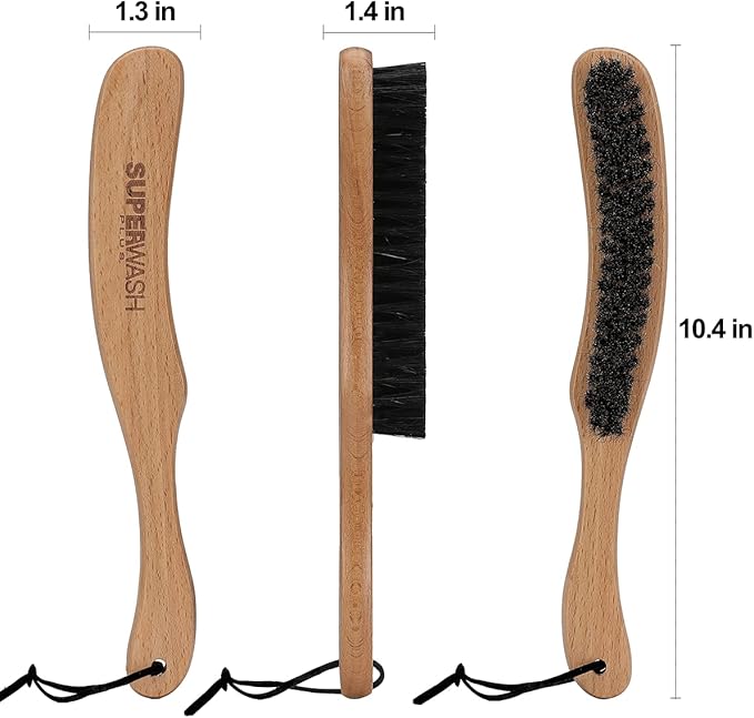 Hat Brush Combo Kit - Horsehair Felt Hat Brush Clean Cowboy Hat, Fedora Hat & Baseball Cap, Boar Bristle Lint Brush Remove Pet Hair Dust for Suits, Suede, Clothes & Furniture, Beech Handle - 2 Pack