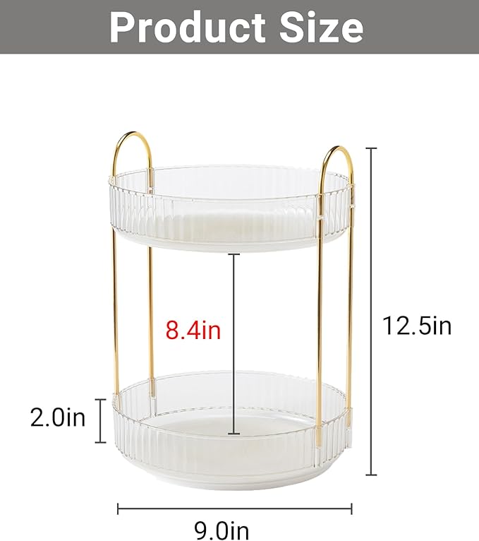360 Rotating Makeup Organizer,2 Tier Large Capacity Make Up Organizers and Storage,Skincare Perfume Vanity Organizers,Bathroom Cosmetics Storage Organizer Countertop(Clear-2 Tier)