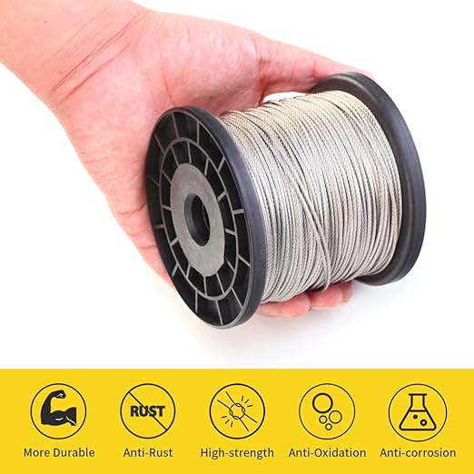 1/16 Wire Rope, 800FT 304 Stainless Steel Cable with 250Pcs Crimp Sleeves, Aircraft Grade, 7x7 Strand, 368lbs Breaking Strength, for Garden Trellis, Clothesline, Railing,Trellis