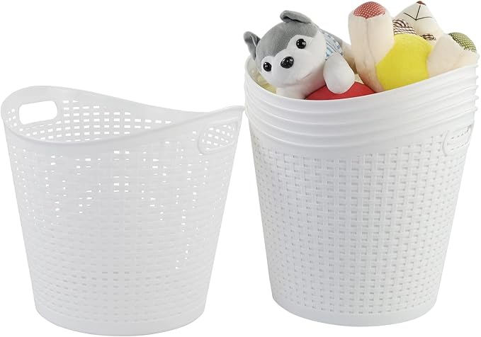 Round Plastic Laundry Baskets, White Clothes Hamper, Pack of 6
