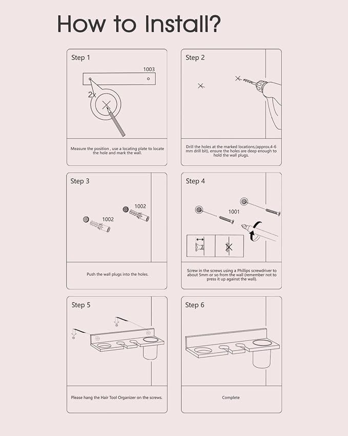 Hair Tool Organizer Wall Mounted, Sturdy Pine Wood Construction, Removable Stainless Steel Cup, Holds Hair Dryers, Straighteners, Curling Irons, Brushes, and More, White