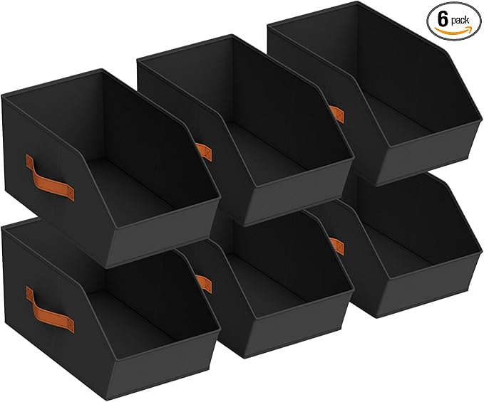 Large Closet Storage Cubes - Closet Storage Bins with Dual Handles for Clothes, Towels, Toys, Shelf Organizer Bins for Bedroom, Nursery, Shelves, Small Spaces, Black, 6 Pack