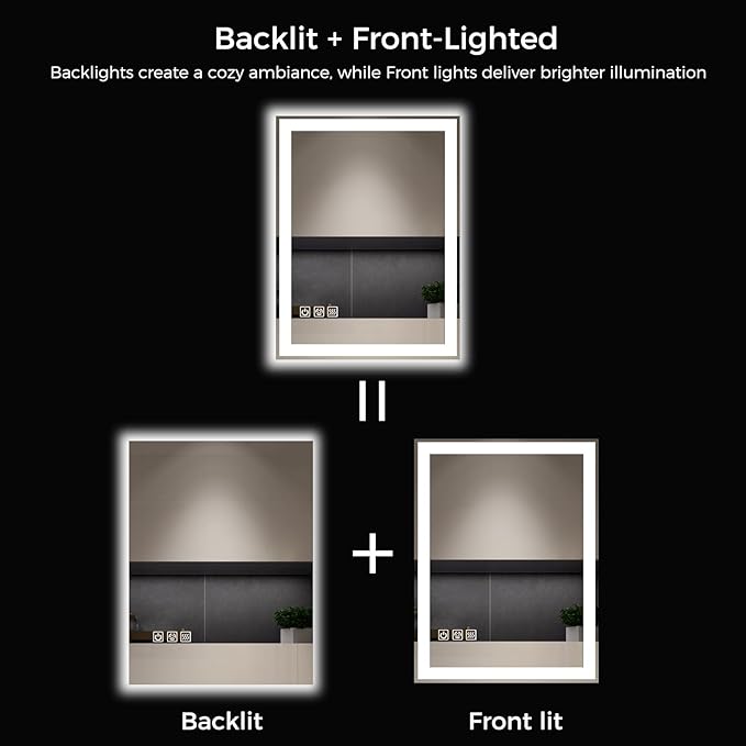 24"X32" LED Bathroom Vanity Mirror with Lights, Anti-Fog, Dimmable, Lighted Bathroom Mirror for Wall, Memory Function, Tempered Glass, Shatter-Proof, Backlit & Front Lit
