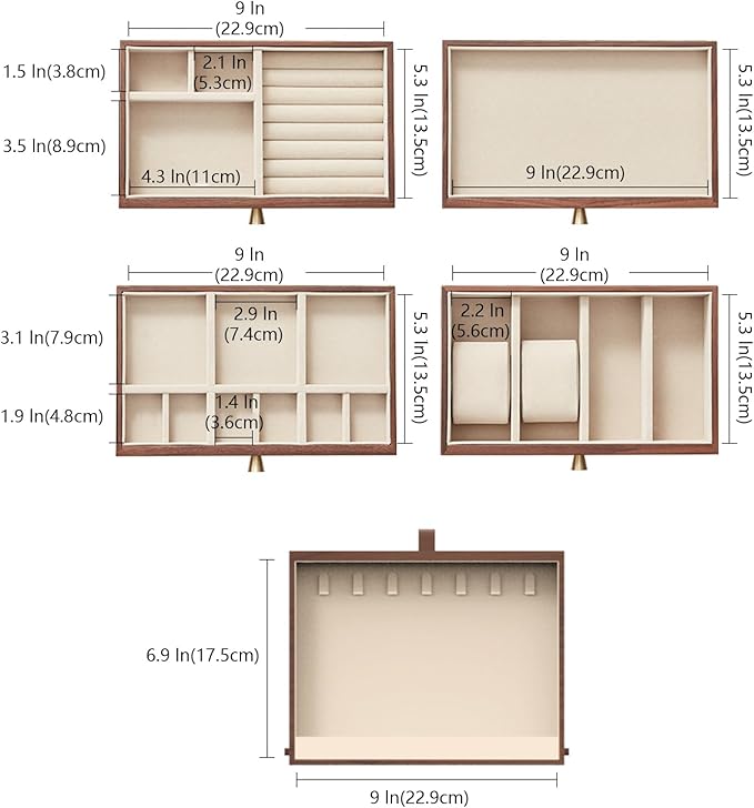 Black Walnut Wooden Jewelry Box for Women 4 Layer with Glass Lid and Pull-out Necklace Storage Layer Watch Necklace Ring Earring Storage,Valentine's Day Gifts