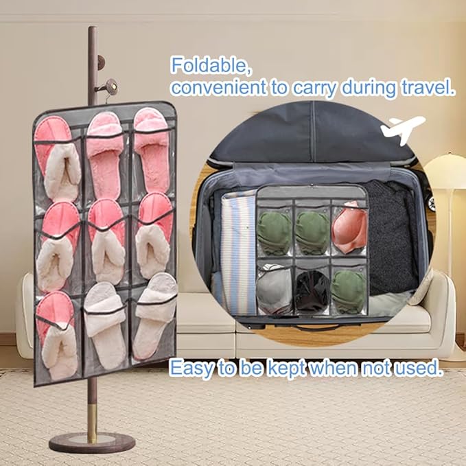 2 Pcs Closet Organizer Dual Sided Hanging Shoe Storage Bag Underwear Socks Holder with 18 Pockets (CLEAR POCKETS)