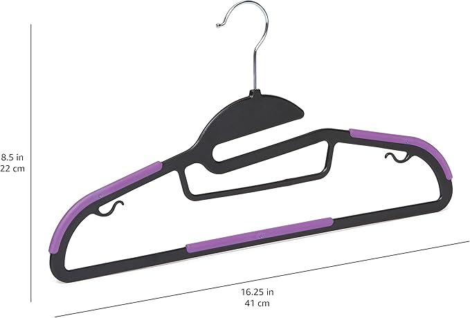 Amazon Basics Rubber Coated Plastic Hangers - Black/Purple, Pack of 50