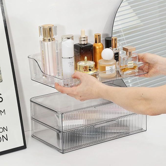 Makeup Organizer Countertop Large Cosmetic Display Cases Cosmetic Organizer Skin care Organizer, 2 Drawers