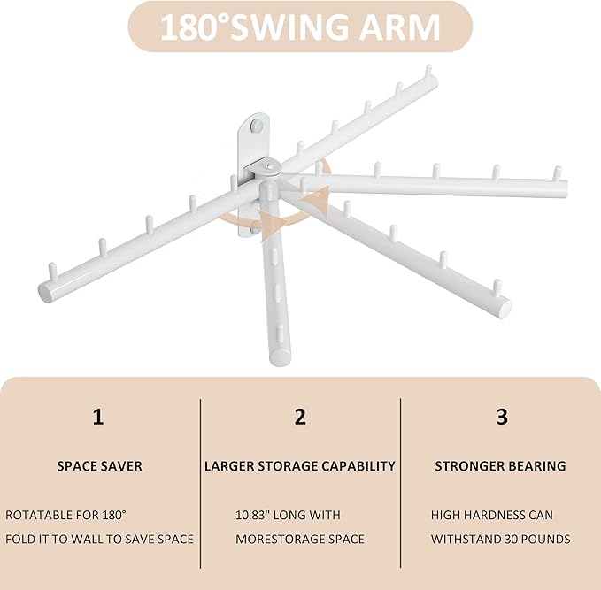 Swing Clothes Hanger Rack, Garment Racks Clothes Bar Wall Mounted, 180°Rotation Laundry Drying Rack 304 Stainless Steel Space Saving Clothing Hanging System for Laundry Room Bedroom Balcony