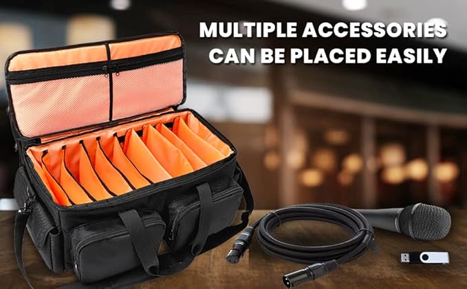 SAVIOUR DJ Cable File Bag, Detachable Padded Bottom and Adjustable Dividers, Stores Music, Audio, and Visual Cabling, Portable Travel Storage and Studio Organization (Orange)