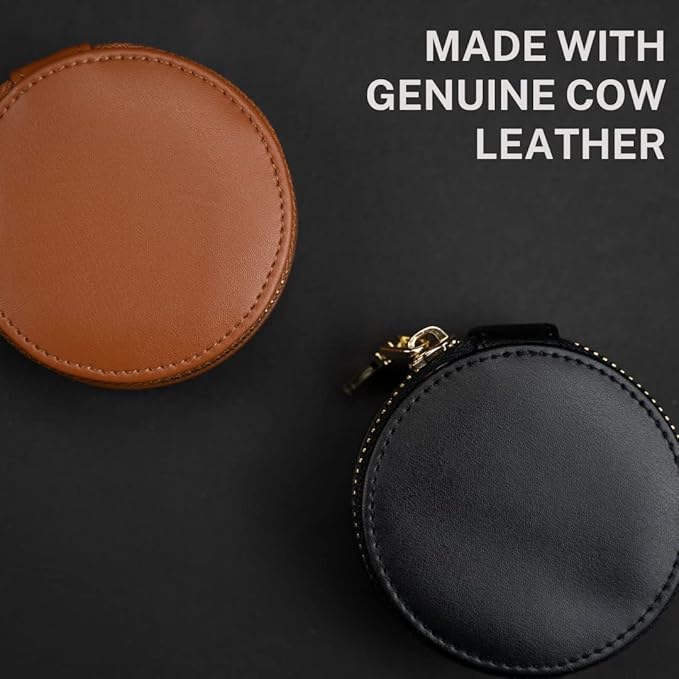 Everyday Genuine Cow Leather Zip Around Mini Travel Jewelry Box Organizer with Zipper Closure (Saddle Brown)