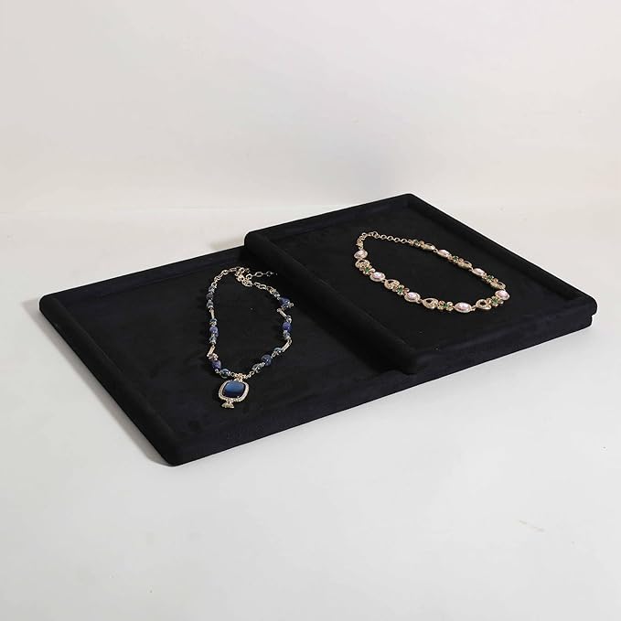 Rectangle Jewelry storage organizer plate, Velvet Jewerly display tray, Empty showcase tray for Necklace Bracelet Ring Earring【Black-Large, 17.7 x 11.8 in 】