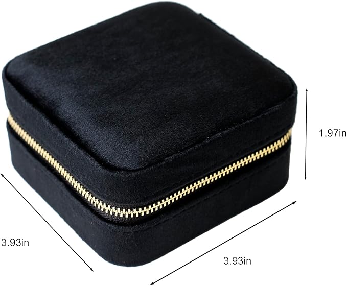 Customizable Compact Velvet Jewelry Box with Mirror, Travel Jewelry Case, Travel Jewelry Organizer, Jewelry Box for Women and Girls, Small Jewelry Organizer (Bottom Right Text, Black)