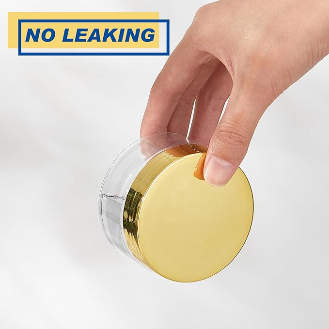 Dandat 24 Pcs 4 oz Plastic Jar Container with Lid and Label Refillable Empty Round Clear with Gold PET Cosmetic Sample Slime Containers for Lotion, Cream, Ointments, Body Butter, Makeup Travel Storage