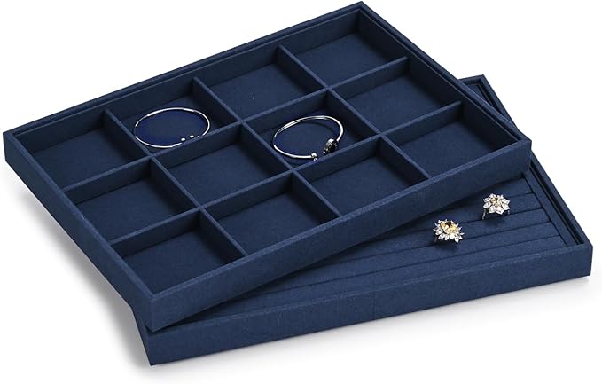 12 Grids Jewelry Tray Bracelet Tray Bangle Tray Microfiber Jewelry Display Tray Stackable Jewelry Trays for Bracelet Bangle Holder Watch Earring Brooches Display Tray (Blue)