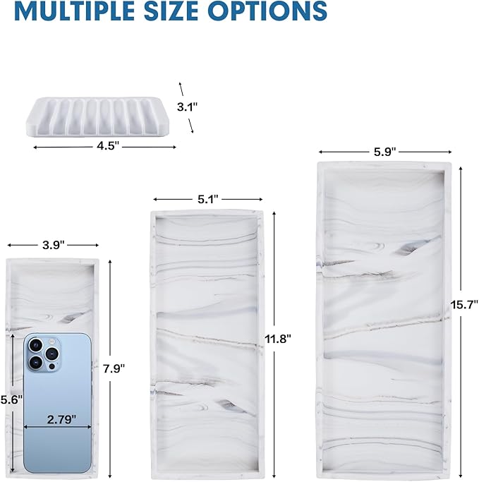Bloss Bathroom Vanity Tray with Soap Dish Holder - 11.8" Silicone Counter Trays for Kitchen, Bathroom, Toilet, Perfume, Jewelry,Candle, Key,Dresser