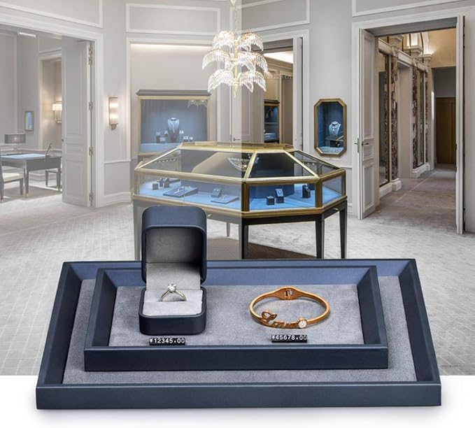 PU Leather Jewelry Valet Catchall Flat Tray Jewelry Display Holder Showcase Organizer Tray Nightstand or Dresser Organizer(Medium,Blue)