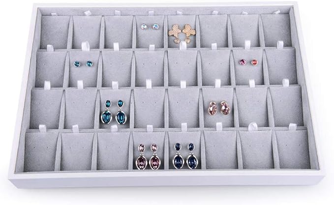 Oirlv Velvet Stackable Jewelry Tray 32 Grids Earrings Organizer Display Showcase Jewelry Storage trays