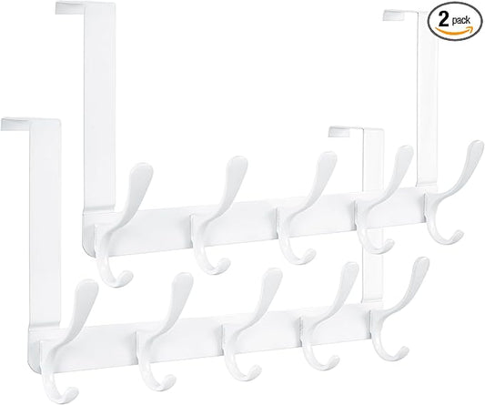 SKOLOO Over The Door Hook, Door Hanger Hooks for Hanging Clothes, Towels, Coats, Hats, Over The Door Towel Hook - Pack of 2, White, Assembly Required