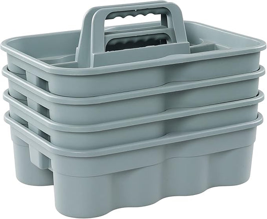4-Pack Plastic Caddies with Portable Handle, Supply Caddy Basket for Storage Cleaning Tool, Grey