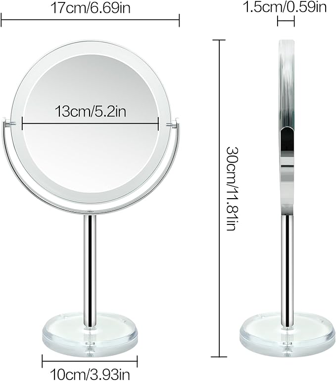 Snowflakes 1X / 15X Magnifying Makeup Mirror with Stand - 7 Inch Tabletop Vanity Mirror for Bathroom or Bedroom with 360° Rotation.