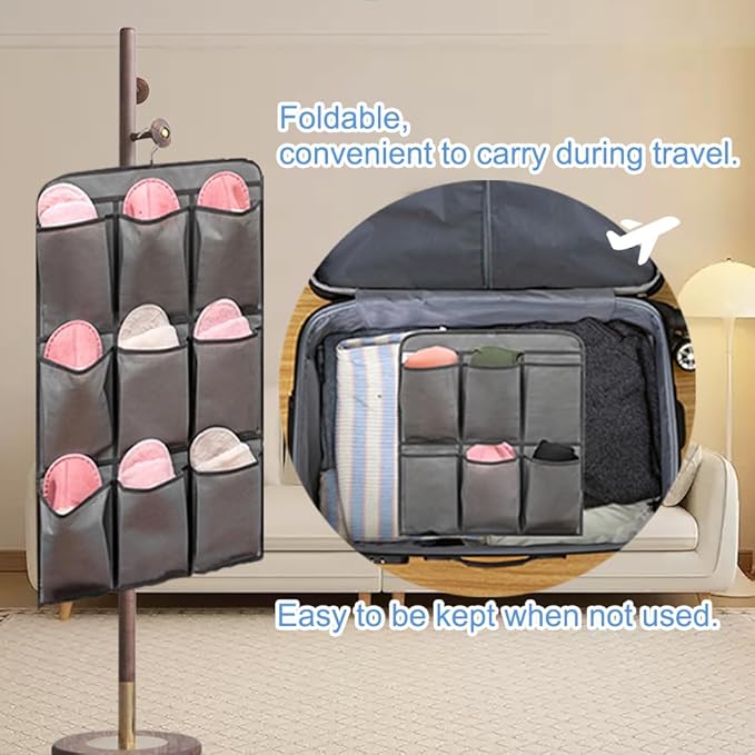 2 Pcs Closet Organizer Dual Sided Hanging Shoe Storage Bag Underwear Socks Holder with 18 Pockets (FABRIC POCKETS)