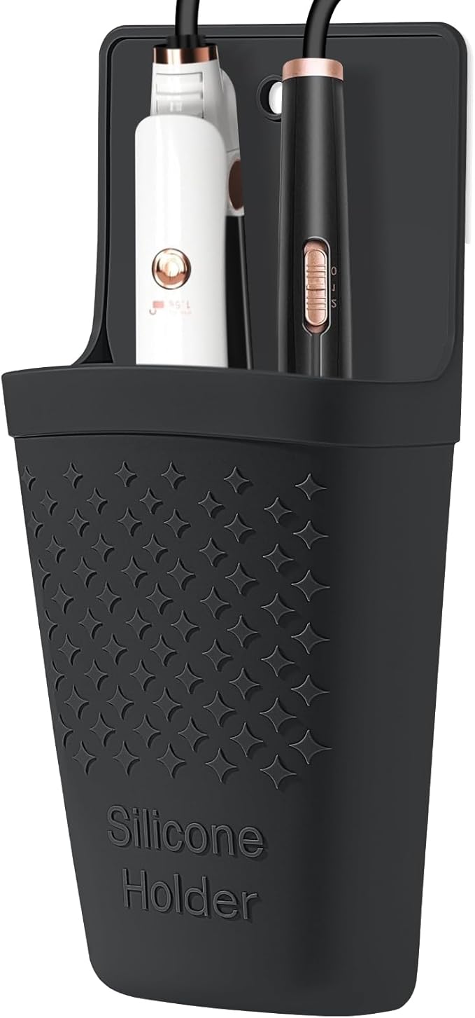 ZAKRA Curling Iron Holder,Heat Resistant Silicone Holder for Flat Iron,Hair Straightener,Hot Hair Tools,Vanity Accessories Organizer.(Black)